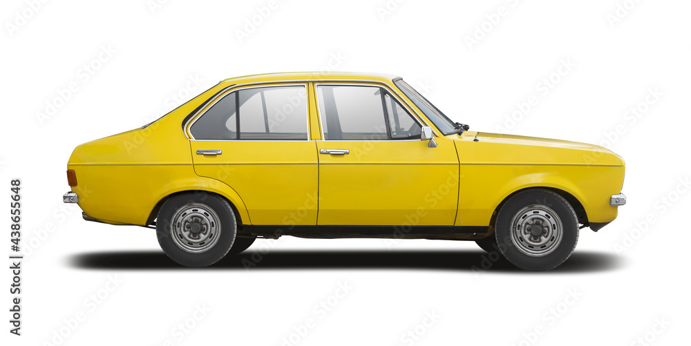 Classic German family car, side view isolated on white background