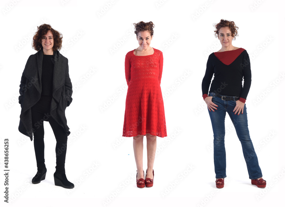 the same woman with different outfits on white background the same woman with different outfits on white background