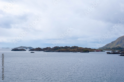 Norwegian fjords shore landscapes view from the sea