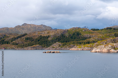 Norwegian fjords shore landscapes view from the sea