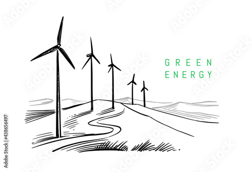 wind energy drawing on white background. Sketch design