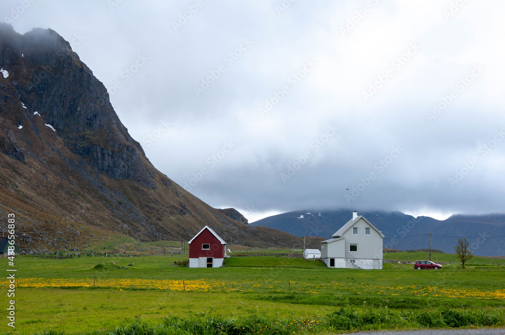 Norwegian fjords shore landscapes view from the sea