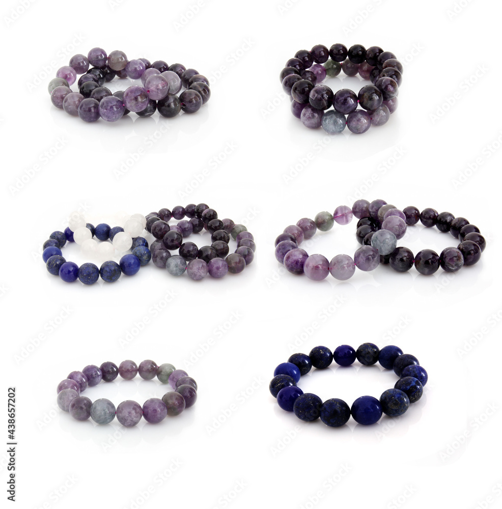 bracelets from natural gemstone isolated on white back bracelets from natural gemstone isolated on white back