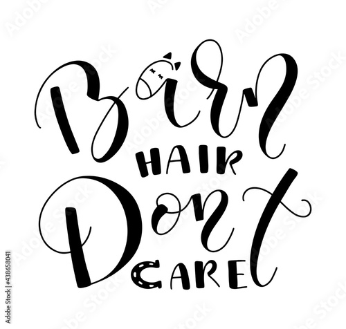 Barn hair dont car, black lettering with doodle horse, vector illustration isolated on white background