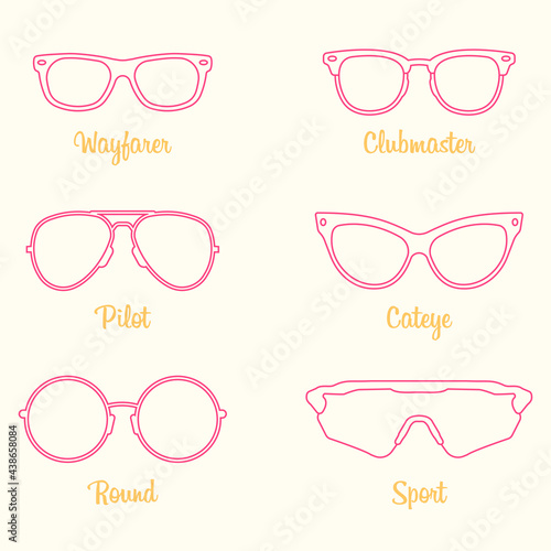 Sunglasses thin line vector set. Sunglass in linear style outline. photo