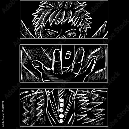 Hand drawn manga face with mask and hands. Design for t-shirt graphics, banner, fashion prints, slogan tees, stickers, flyer, posters and other creative uses
