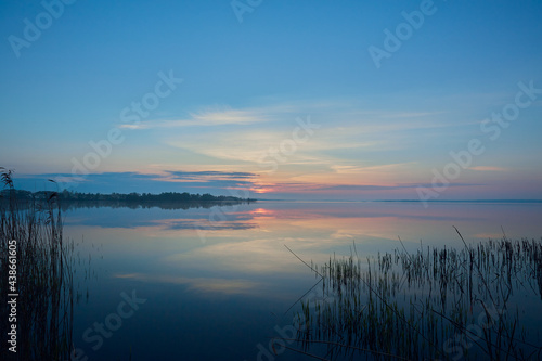 Morning by the lake. Beautiful spring sunrise