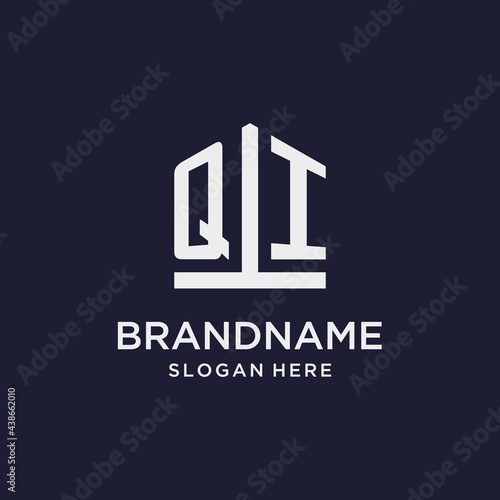 QI initial monogram logo design with pentagon shape style