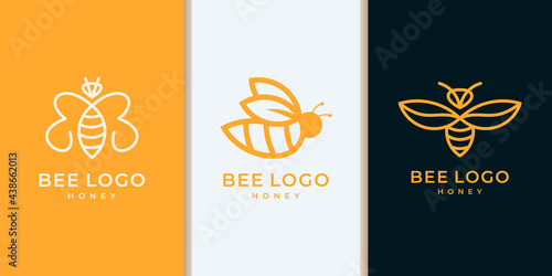 Set of collection honey bee logo with modern line art style
