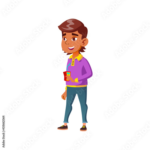 preteen boy drinking juice from package in park cartoon vector. preteen boy drinking juice from package in park character. isolated flat cartoon illustration