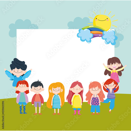 Wallpaper Mural happy childrens with placard Torontodigital.ca