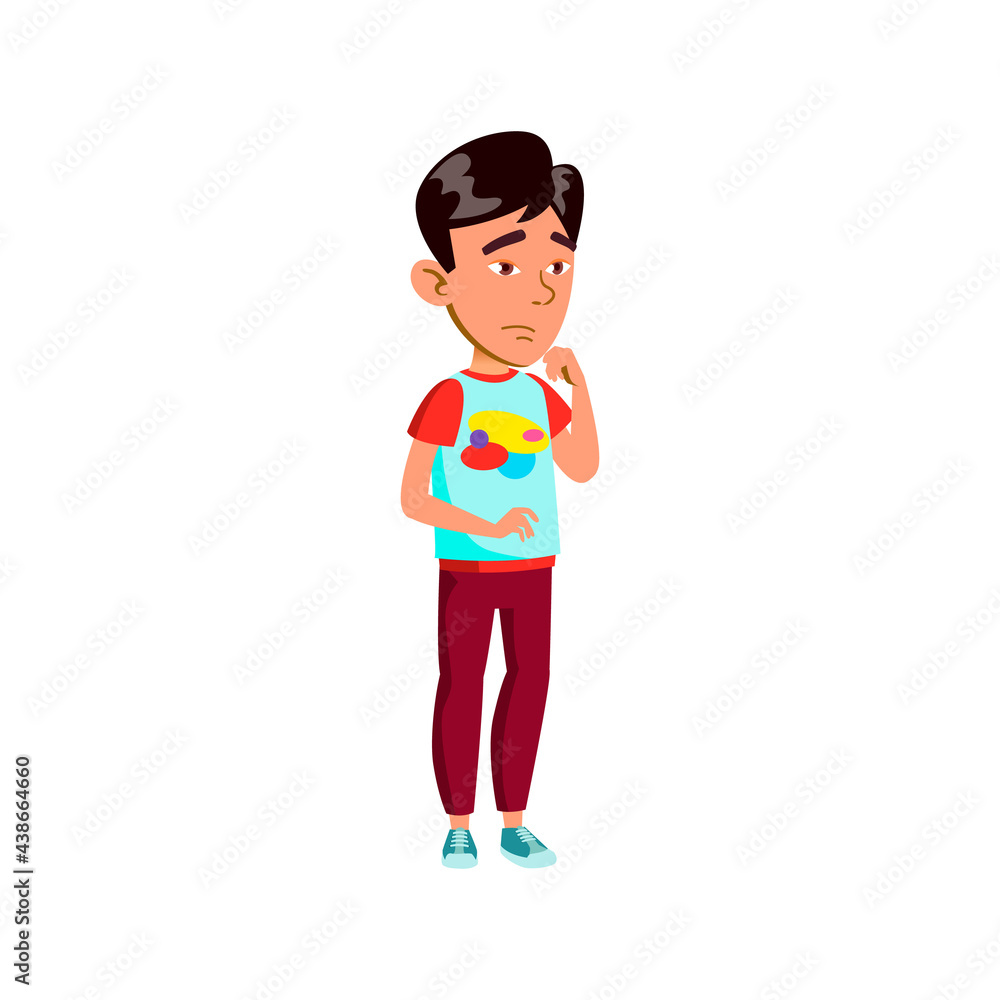 asian boy choosing shoes in footwear store cartoon vector. asian boy choosing shoes in footwear store character. isolated flat cartoon illustration