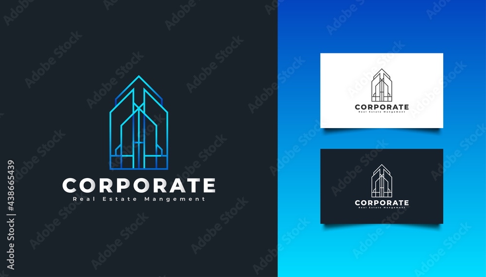 Real Estate Logo with Abstract and Minimalist Concept in Blue Gradient. Construction, Architecture, Building, or House Logo Real Estate Logo with Abstract and Minimalist Concept in Blue Gradient. Construction, Architecture, Building, or House Logo