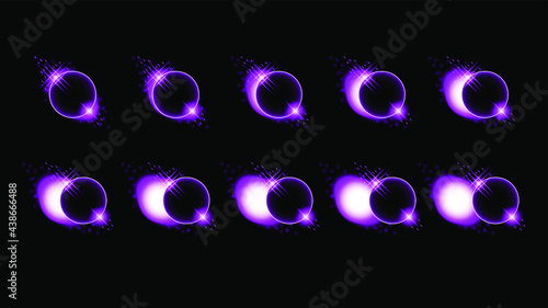 Set Collection Phases Of A Solar And Lunar Eclipse On Dark Background Sun
