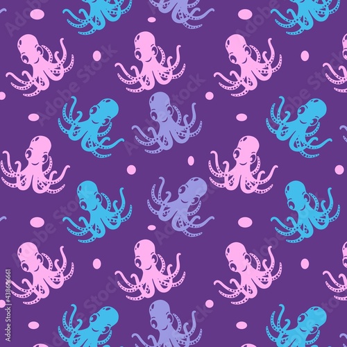 Pattern Octopus cartoon. Silhouette vector. Seamless illustration. Marine animal