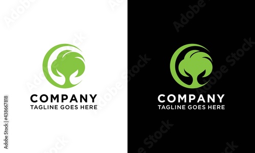 Logo Letter C tree, Concept Letter C + Icon tree Green Leaf vector template on a black and white background.
