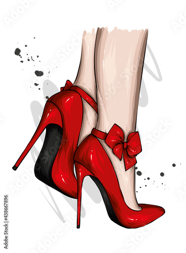 Women's legs in stylish high-heeled shoes. Fashion and style, clothing and accessories. Vector illustration.