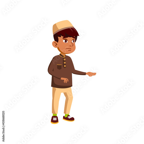 muslim boy child begging for alms on street cartoon vector. muslim boy child begging for alms on street character. isolated flat cartoon illustration
