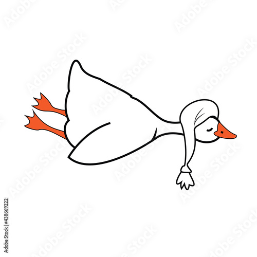 Funny goose sleeping in a nightcap isolated on white background