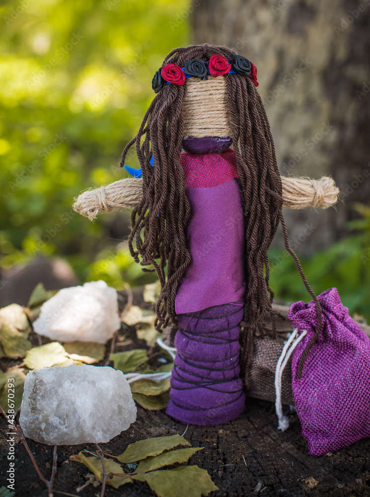  Magic handmade doll .Witchcraft with a doll. Concept of magic, voodoo