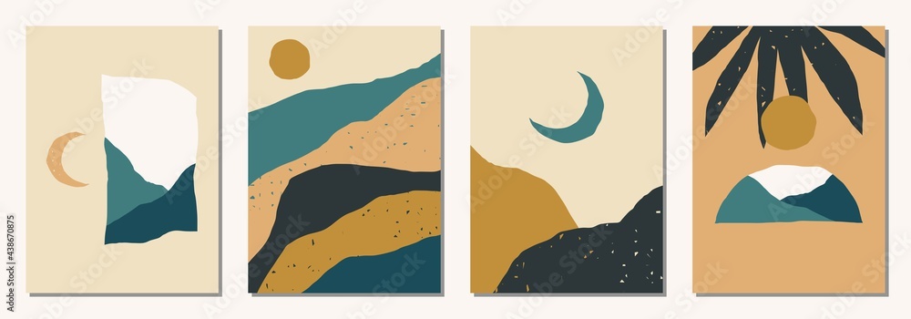 Set of vertical abstract backgrounds or card templates in modern colors, in popular art style