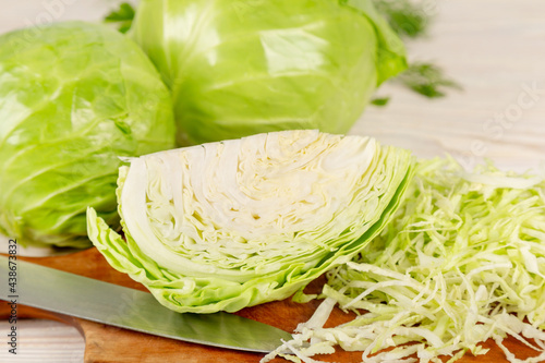 Fresh white cabbage and chopped cabbage