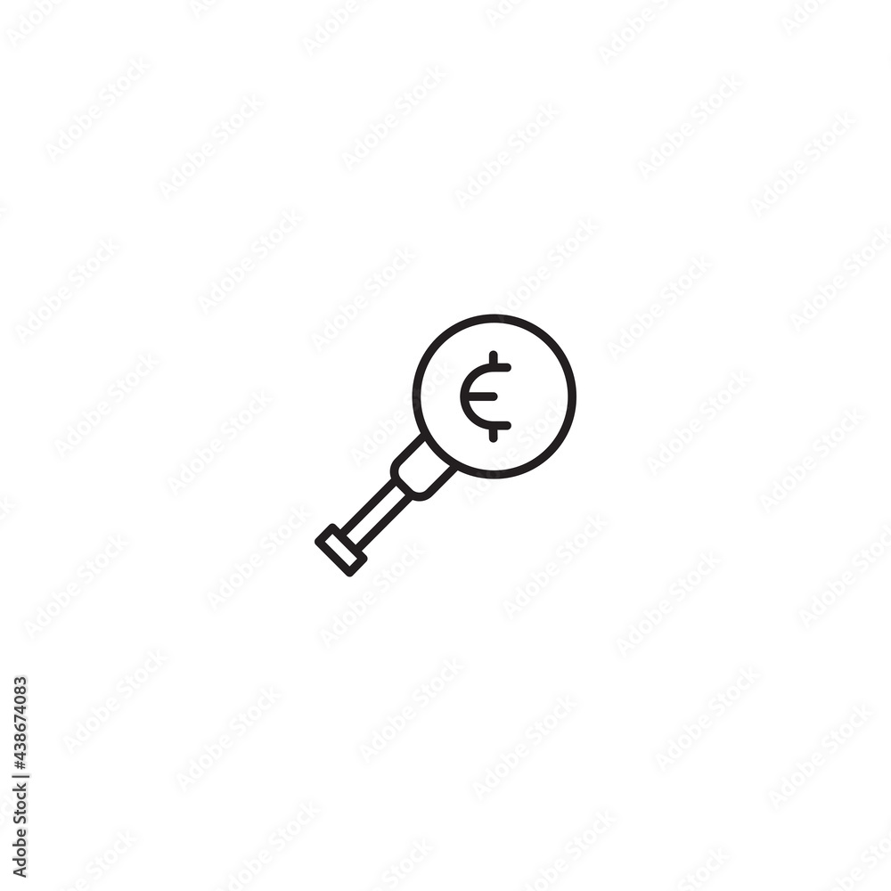euro in magnifier icon isolated on white background euro in magnifier icon isolated on white background