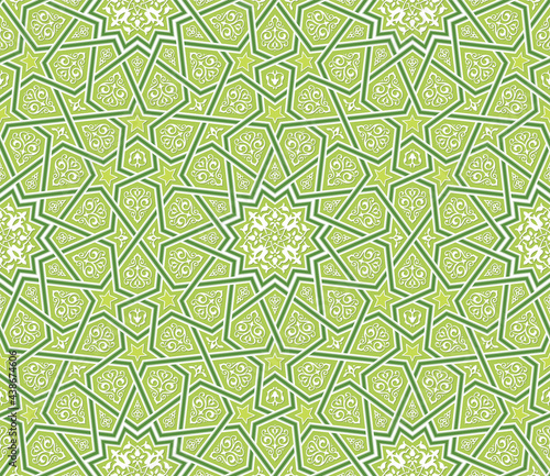 Arabesque Star Ornament Green Background  Vector Illustration