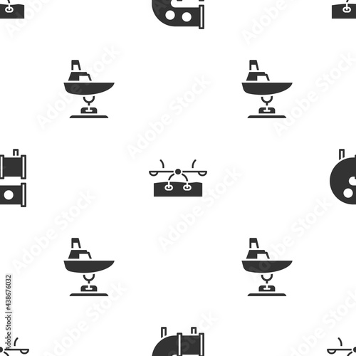 Set Kid playground slide pipe, Seesaw and Swing boat on seamless pattern. Vector