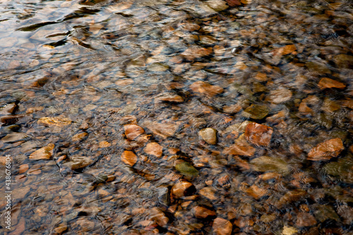Clear water over colorful riverbed of Illinois River, Northwest Arkansas