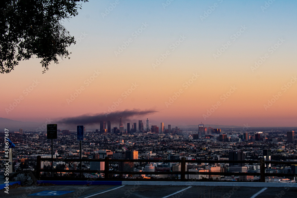 The Los Angeles Skyline at Sunset, Following a Building Fire Downtown