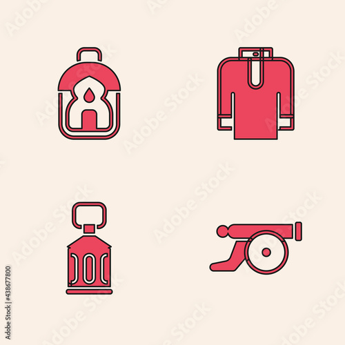 Set Ramadan cannon, Kareem lantern, Shirt kurta and icon. Vector