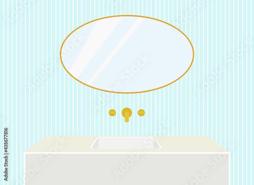Bathroom illustration with mirror and ceramic sink