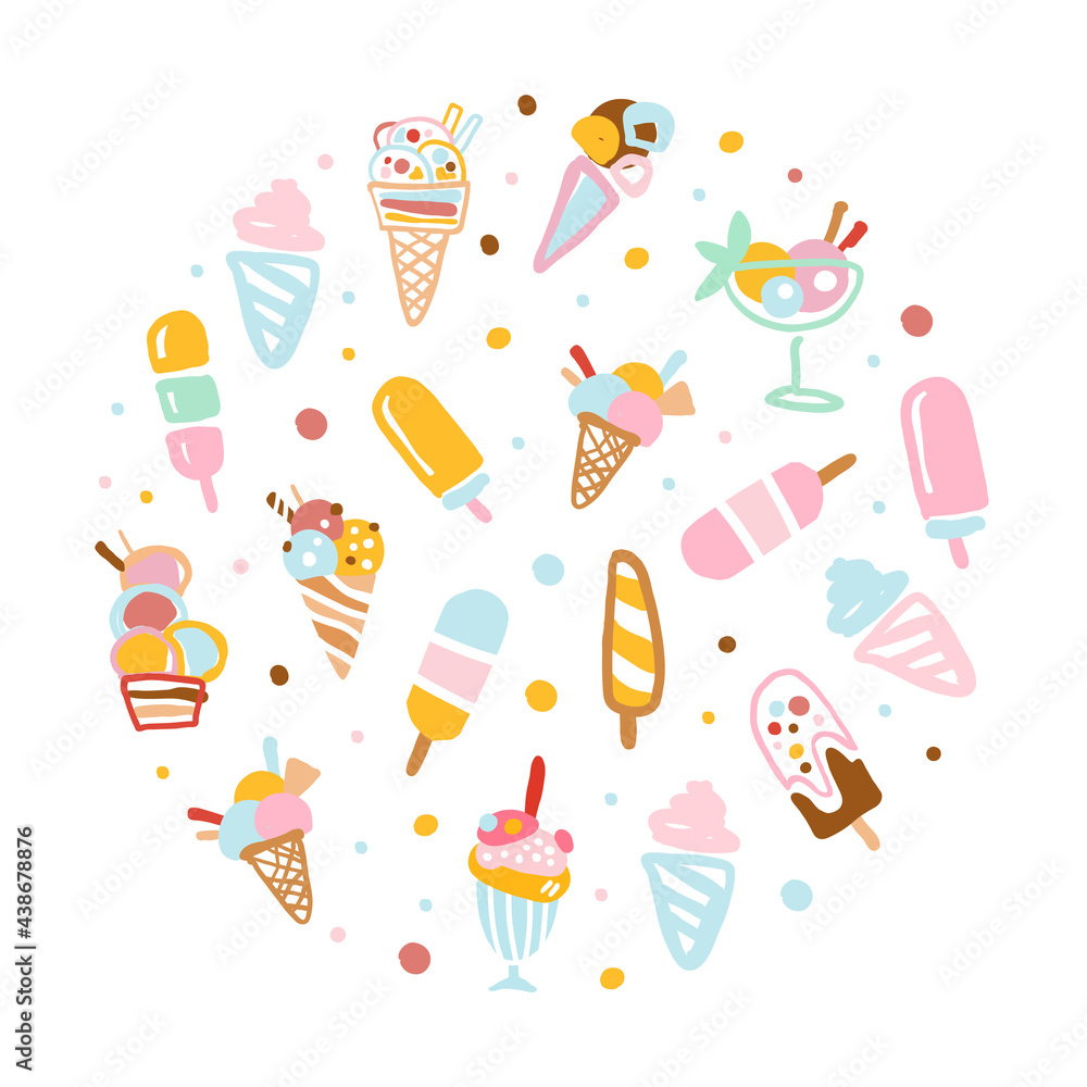 Sweet Tasty Desserts in Circular Shape, Ice Cream Banner, Poster, Background Template Vector Illustration Sweet Tasty Desserts in Circular Shape, Ice Cream Banner, Poster, Background Template Vector Illustration