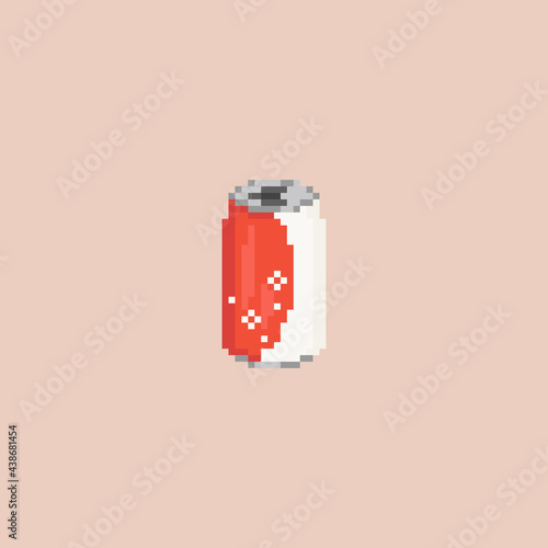 Pixel art metal can of cola icon. Vector Retro 8 bit illustration of coke drink can. Pixel fast food isolated can of coke soda. Pixel vector drink cola can icon for game, sticker, app, web design.