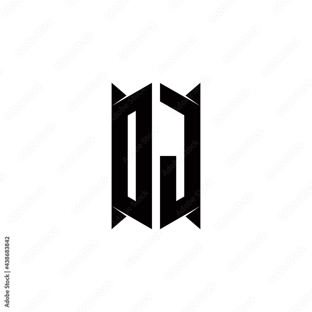 DJ Logo monogram with shield shape designs template DJ Logo monogram with shield shape designs template