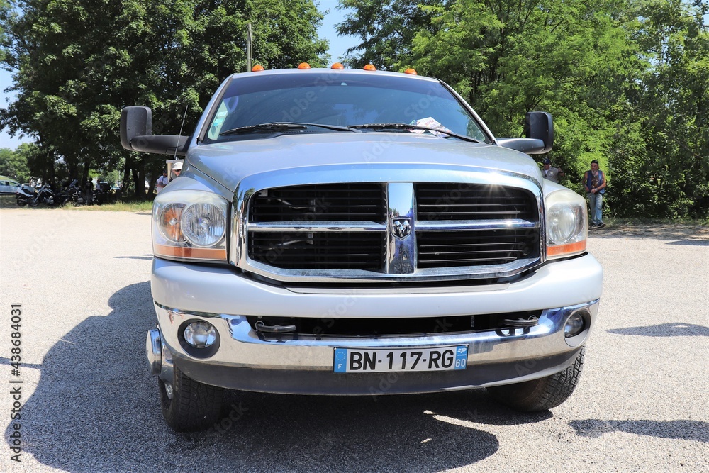 Pickup americain Dodge RAM gris metallise, town Bourgoin Jallieu, France Stock Photo | Adobe Stock