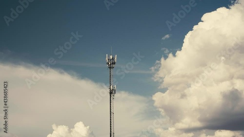 Timelapse white clould flower over communication Tower,Telecommunication tower of 4G and 5G cellular