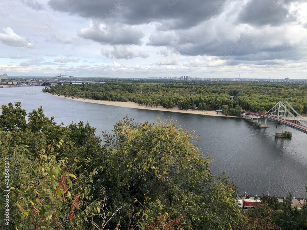 Kiev Ukraine view of the Dnieper River from above from the observation deck