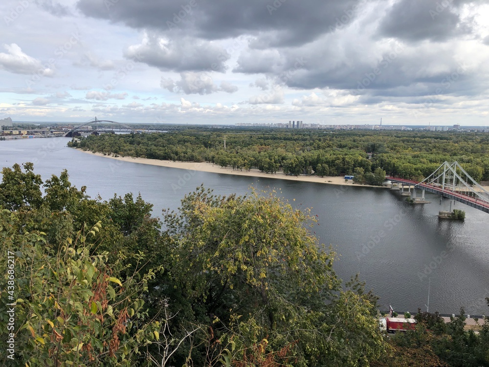 Fototapeta premium Kiev Ukraine view of the Dnieper River from above from the observation deck