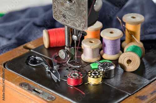 Sewing machine with sewing thread.