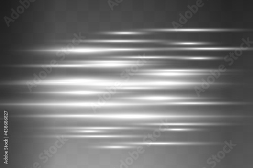 White horizontal lens flares pack. Laser beams, horizontal light rays.Beautiful light flares.
