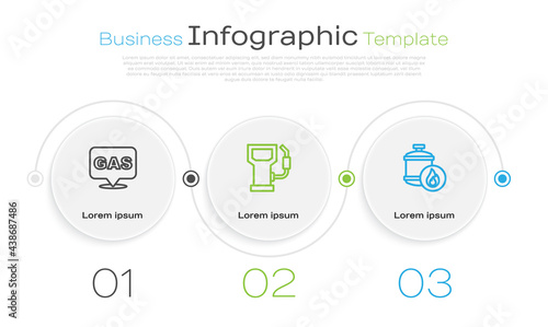 Set line Location and gas station, Petrol or and Propane tank. Business infographic template. Vector