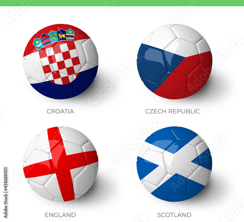 Balls with the Croatia Czech Republic England Scotland flags isolated on white background. (ID: 438688451)