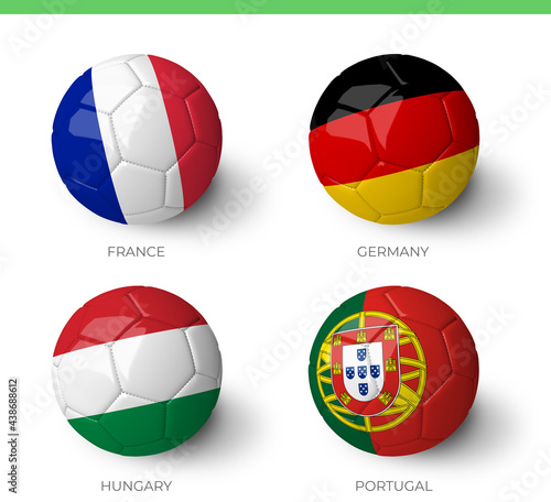 Balls with France  Germany Hungary  Portugal flags isolated on white background. (ID: 438688612)