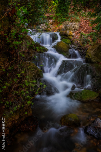 Unnamed waterfall in Ulupinar premium park restaurant. Kemer  Antalya  Turkey. Long exposure picture taken in may 2021