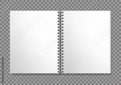 Blank open spiral bound notebook mockup with shadow