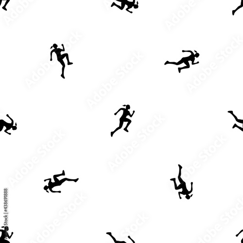 Seamless pattern of repeated black running woman symbols. Elements are evenly spaced and some are rotated. Vector illustration on white background