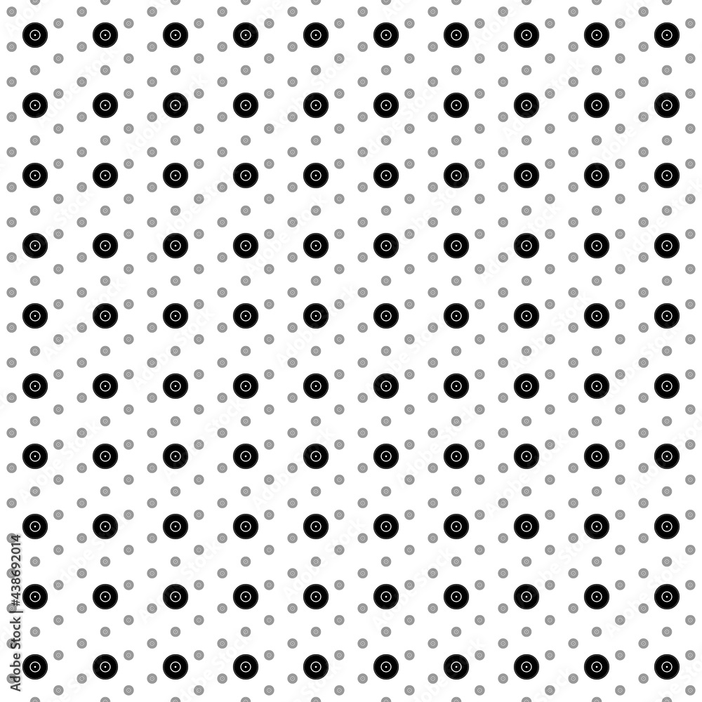 Square seamless background pattern from black gramophone record symbols are different sizes and opacity. The pattern is evenly filled. Vector illustration on white background