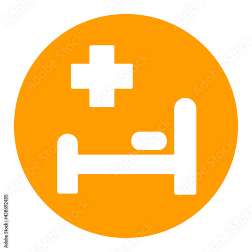 Hospital bed and cross glyph icon. Medical sign